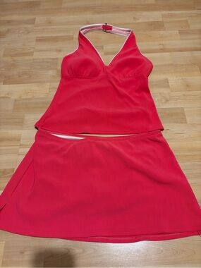 Lands’ End Two-Piece Halter Top + Skort Swim Set Size 10